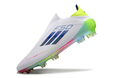 Men's Adidas F50 Elite Laceless FG Firm Ground Low-Tops Football Boots - White/Blue/Pink/Yellow