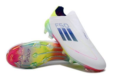 Men's Adidas F50 Elite Laceless FG Firm Ground Low-Tops Football Boots - White/Blue/Pink/Yellow