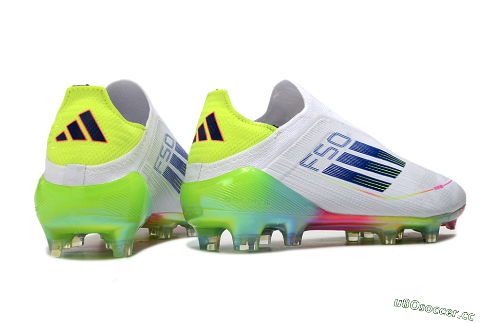 Men's Adidas F50 Elite Laceless FG Firm Ground Low-Tops Football Boots - White/Blue/Pink/Yellow 6