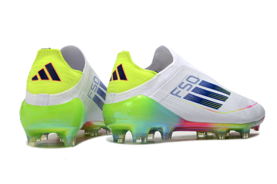 Men's Adidas F50 Elite Laceless FG Firm Ground Low-Tops Football Boots - White/Blue/Pink/Yellow