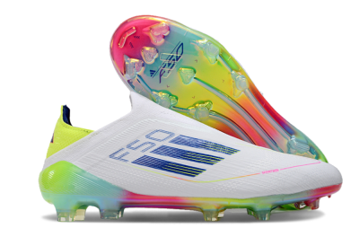 Men's Adidas F50 Elite Laceless FG Firm Ground Low-Tops Football Boots - White/Blue/Pink/Yellow