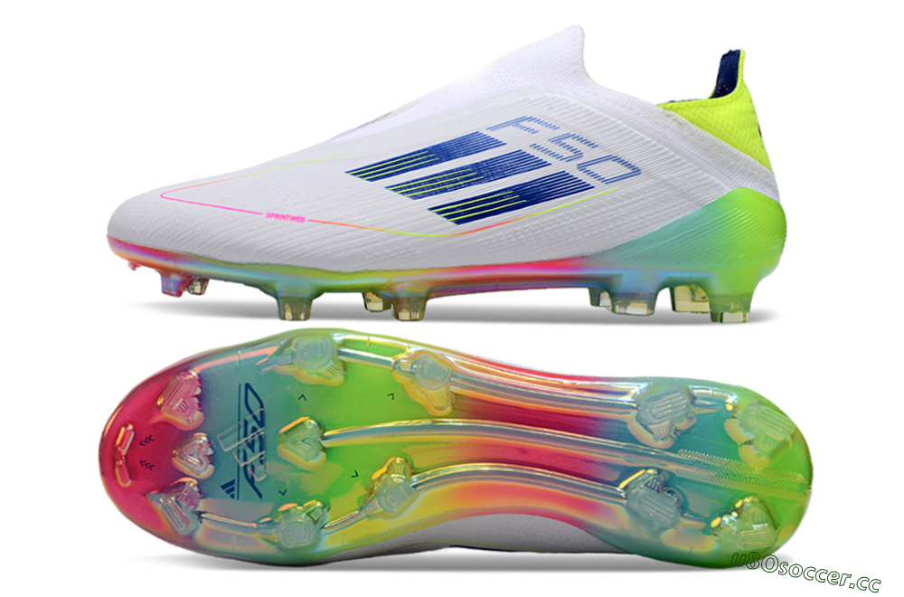 Men's Adidas F50 Elite Laceless FG Firm Ground Low-Tops Football Boots - White/Blue/Pink/Yellow 1