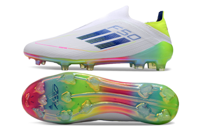 Men's Adidas F50 Elite Laceless FG Firm Ground Low-Tops Football Boots - White/Blue/Pink/Yellow