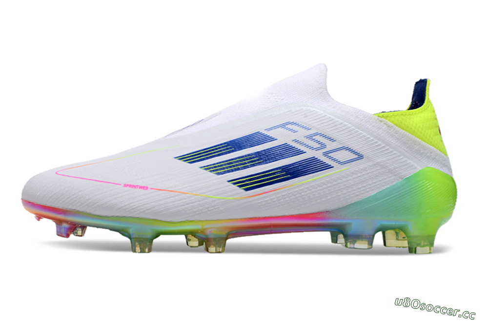Men's Adidas F50 Elite Laceless FG Firm Ground Low-Tops Football Boots - White/Blue/Pink/Yellow 0