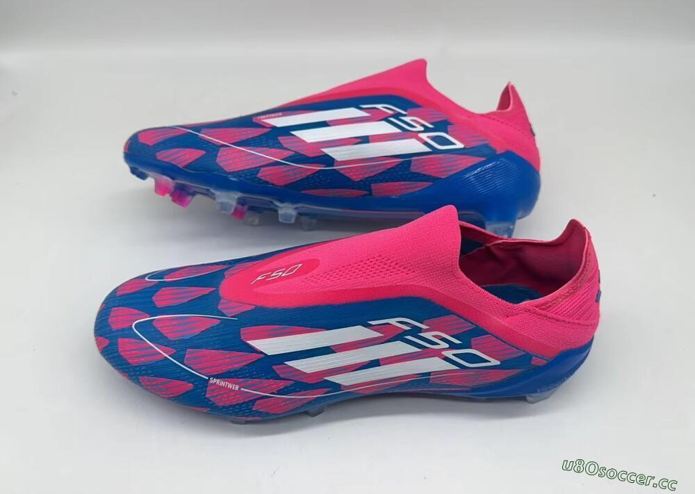 Men's Adidas F50 Elite Laceless FG Firm Ground Low-Tops Football Boots - Blue/Pink/White