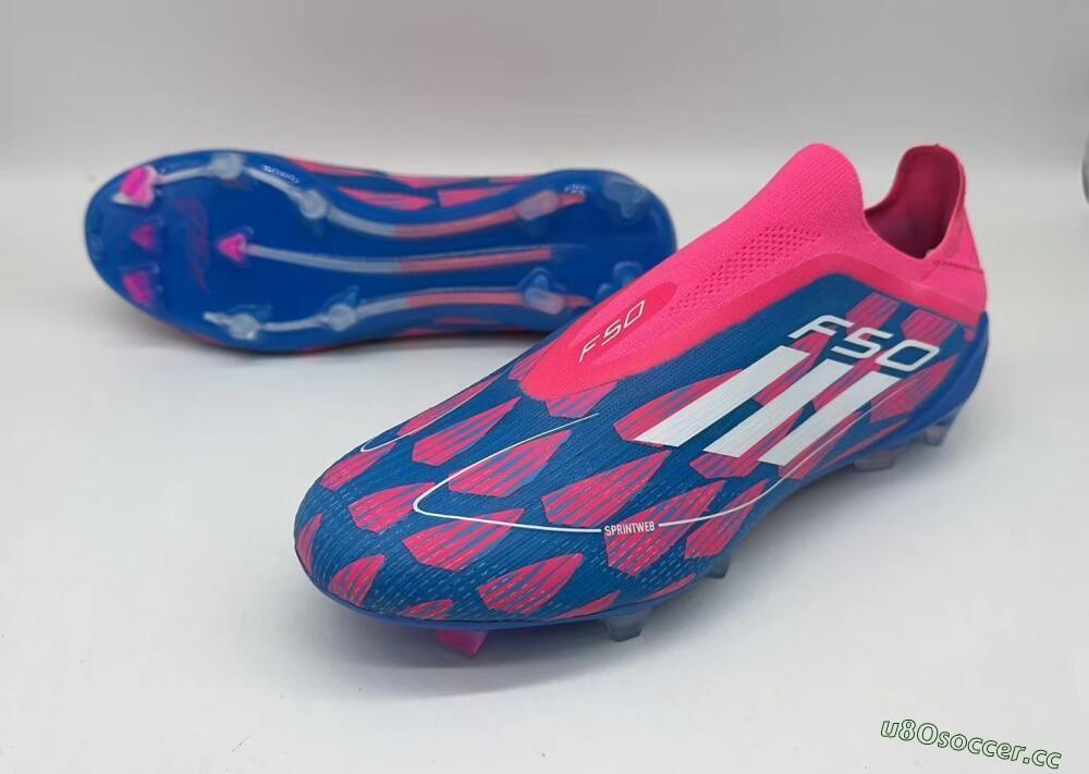 Men's Adidas F50 Elite Laceless FG Firm Ground Low-Tops Football Boots - Blue/Pink/White