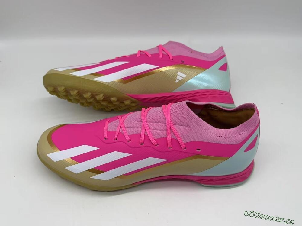 Men's Adidas X 23 Crazyfast.1 TF Artificial Turf Low-Tops Football Shoes - Pink/White/Gold