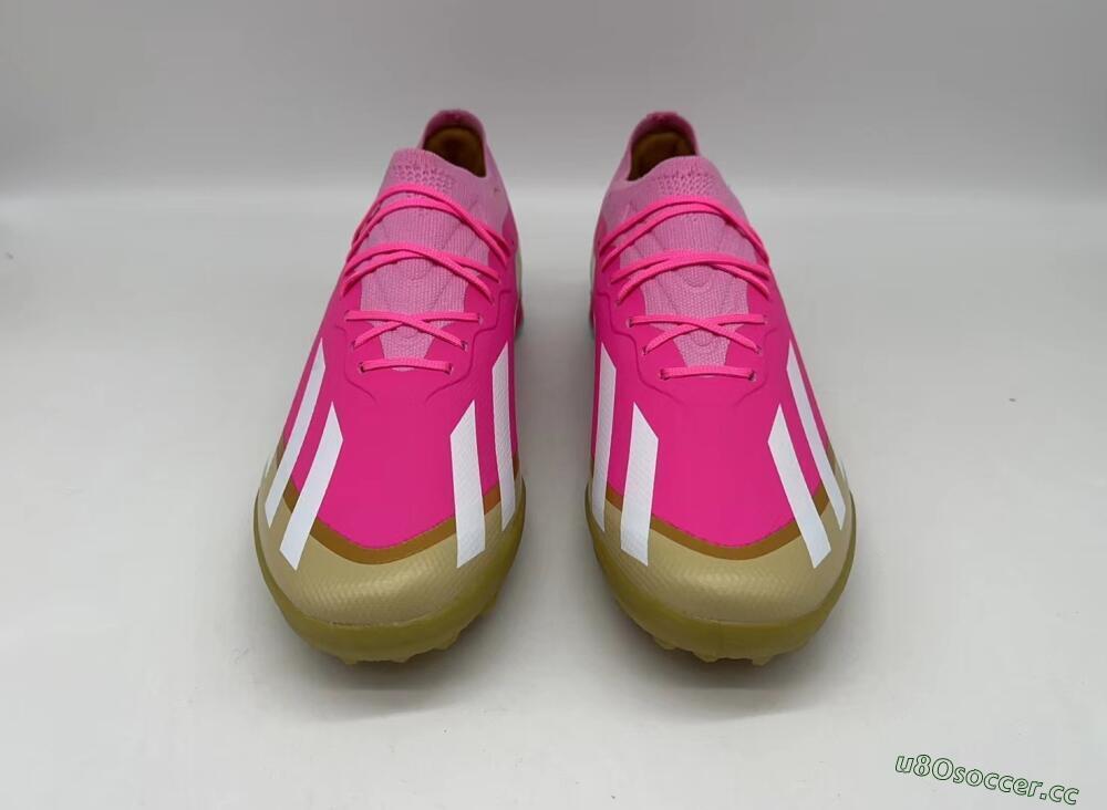 Men's Adidas X 23 Crazyfast.1 TF Artificial Turf Low-Tops Football Shoes - Pink/White/Gold