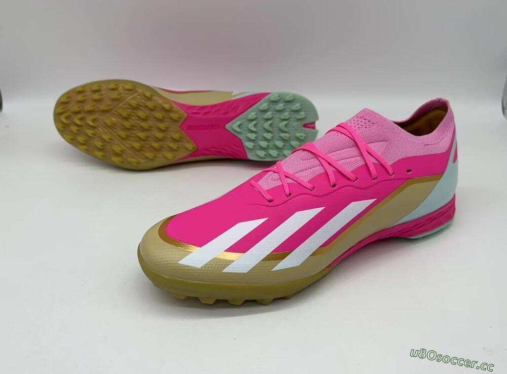 Men's Adidas X 23 Crazyfast.1 TF Artificial Turf Low-Tops Football Shoes - Pink/White/Gold