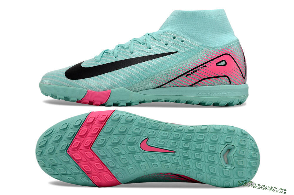 Unisex Nike Air Zoom Mercurial Superfly 10 Elite TF Artificial Turf High-Tops Football Shoes - Green/Pink/Black 1