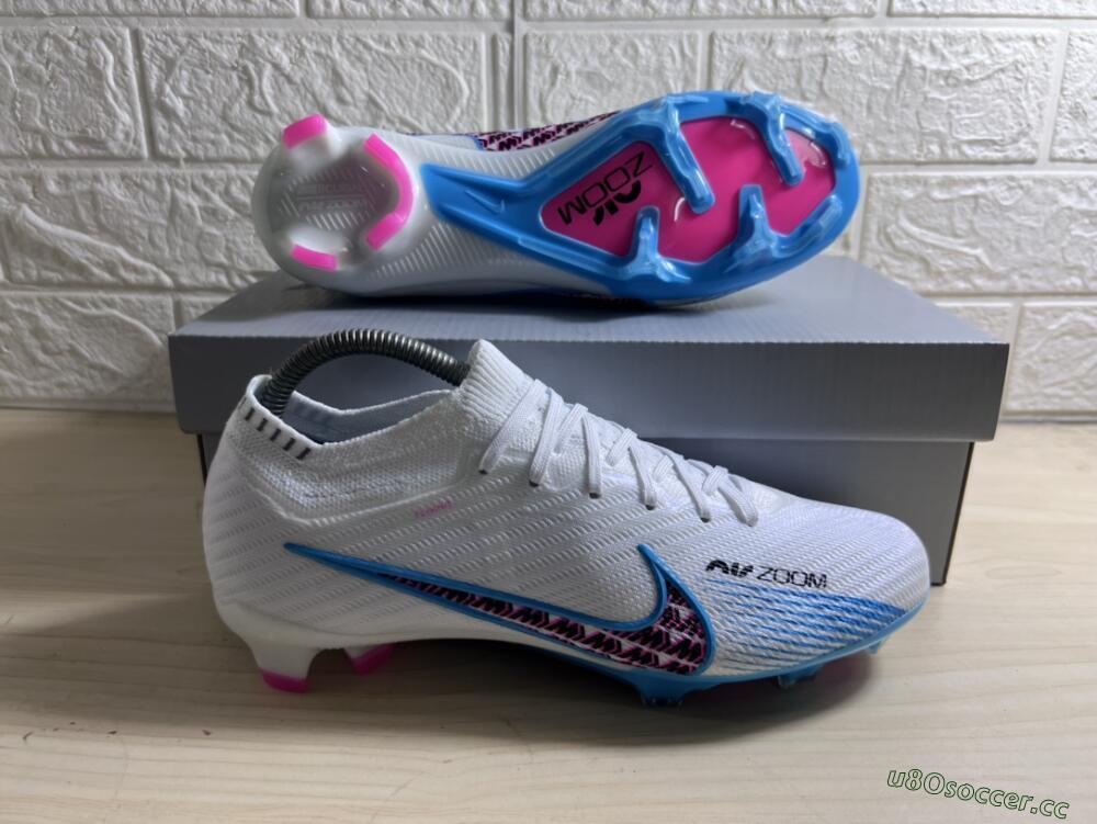 Men's Nike Air Zoom Mercurial Vapor 15 Elite FG Firm Ground Low-Tops Football Boots - White/Blue/Pink