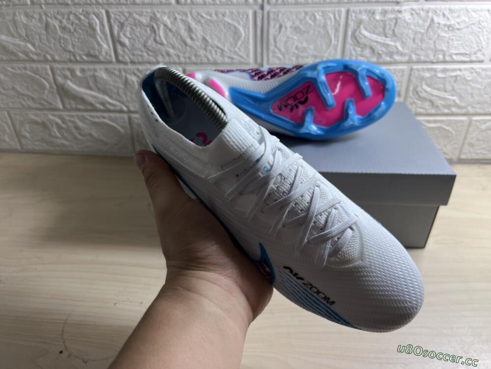 Men's Nike Air Zoom Mercurial Vapor 15 Elite FG Firm Ground Low-Tops Football Boots - White/Blue/Pink