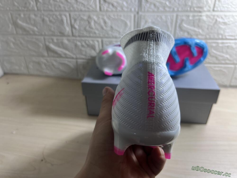 Men's Nike Air Zoom Mercurial Superfly 9 Elite FG Firm Ground High-Tops Football Boots - White/Blue/Pink