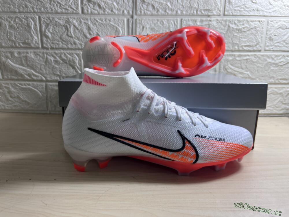 Men's Nike Air Zoom Mercurial Superfly 9 Elite FG Firm Ground High-Tops Football Boots - White/Orange/Black