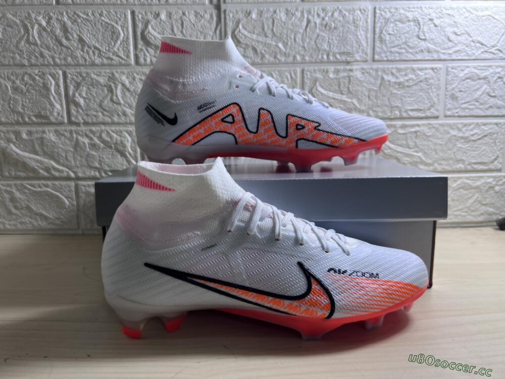 Men's Nike Air Zoom Mercurial Superfly 9 Elite FG Firm Ground High-Tops Football Boots - White/Orange/Black