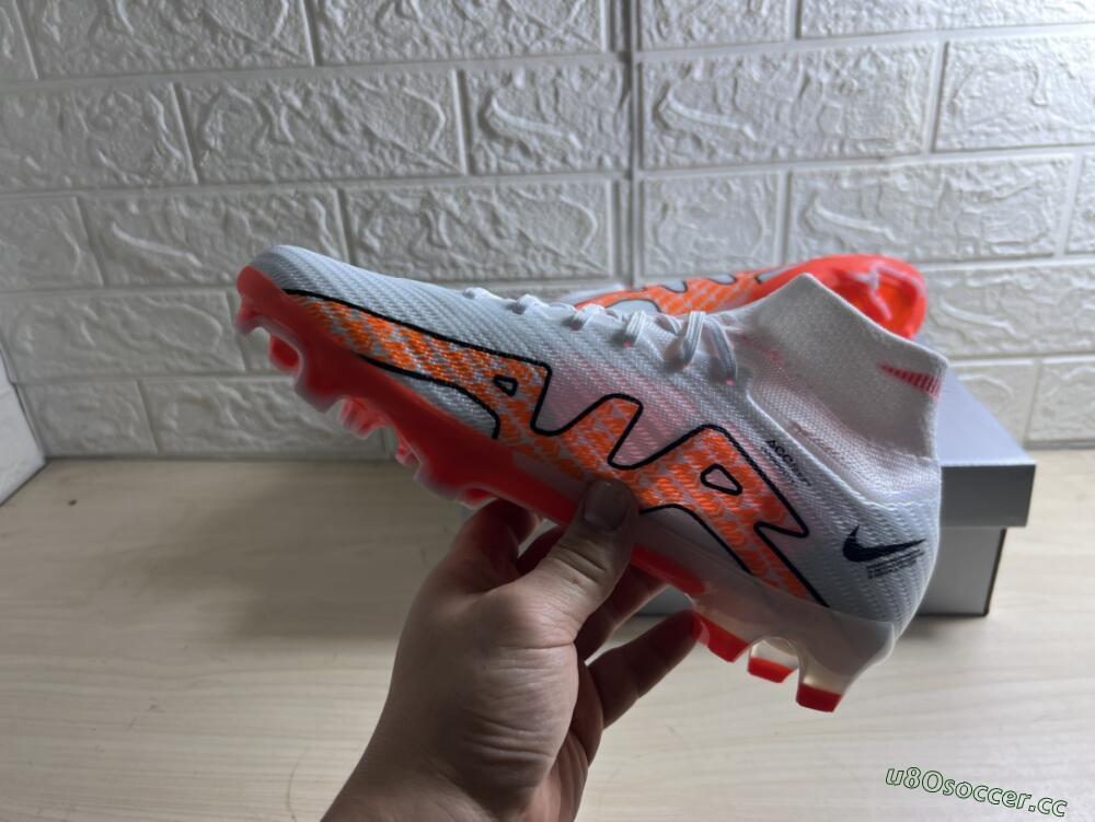 Men's Nike Air Zoom Mercurial Superfly 9 Elite FG Firm Ground High-Tops Football Boots - White/Orange/Black