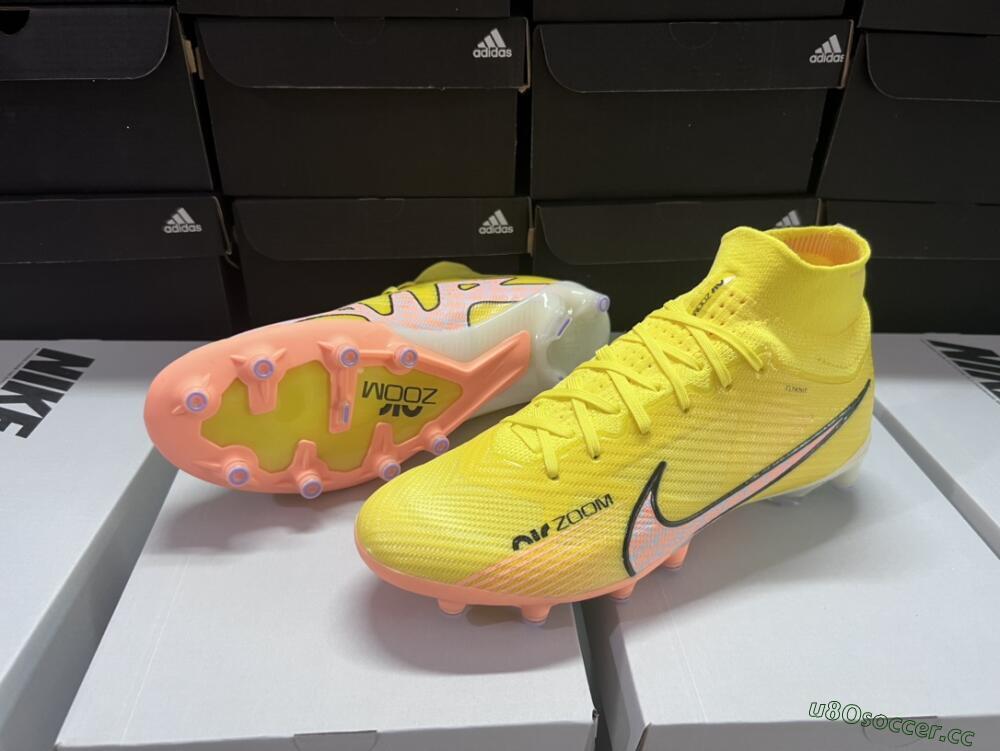 Men's Nike Air Zoom Mercurial Superfly 9 Elite FG Firm Ground High-Tops Football Boots - Yellow/Pink
