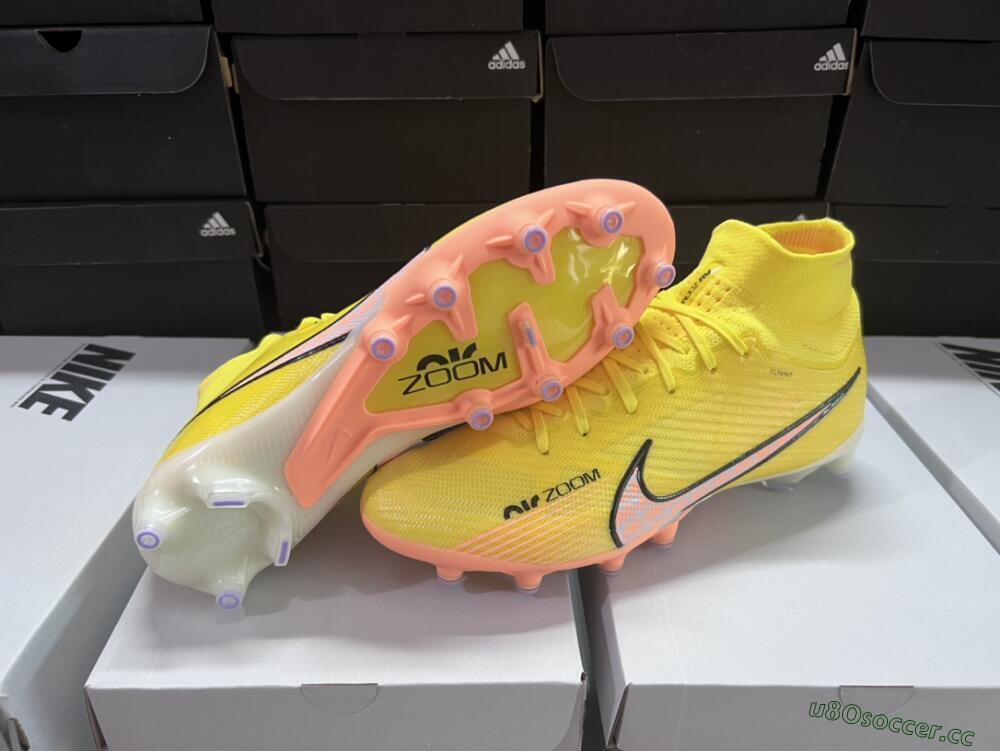 Men's Nike Air Zoom Mercurial Superfly 9 Elite FG Firm Ground High-Tops Football Boots - Yellow/Pink