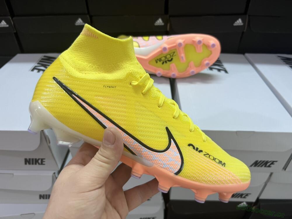 Men's Nike Air Zoom Mercurial Superfly 9 Elite FG Firm Ground High-Tops Football Boots - Yellow/Pink