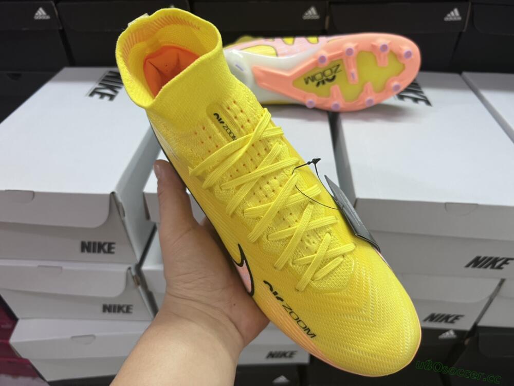 Men's Nike Air Zoom Mercurial Superfly 9 Elite FG Firm Ground High-Tops Football Boots - Yellow/Pink