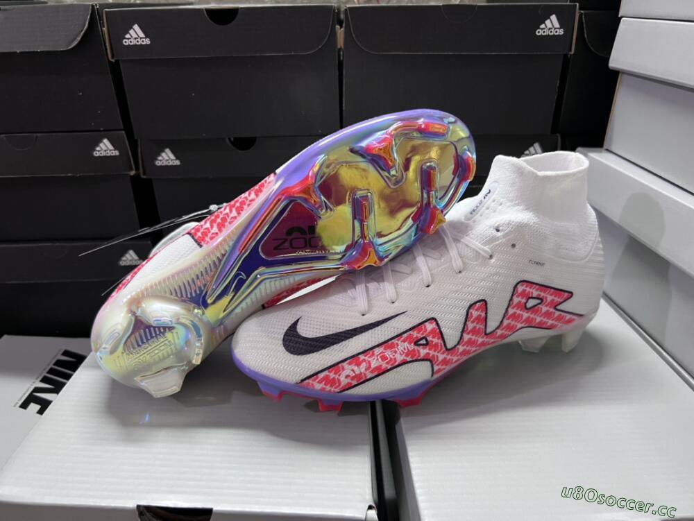 Men's Nike Air Zoom Mercurial Superfly 9 Elite FG Firm Ground High-Tops Football Boots - White/Red