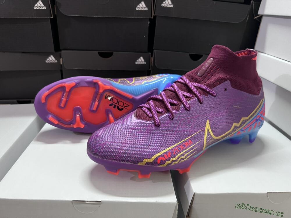 Men's Nike Air Zoom Mercurial Superfly 9 Elite FG Firm Ground High-Tops Football Boots - Purple/Blue/Gold