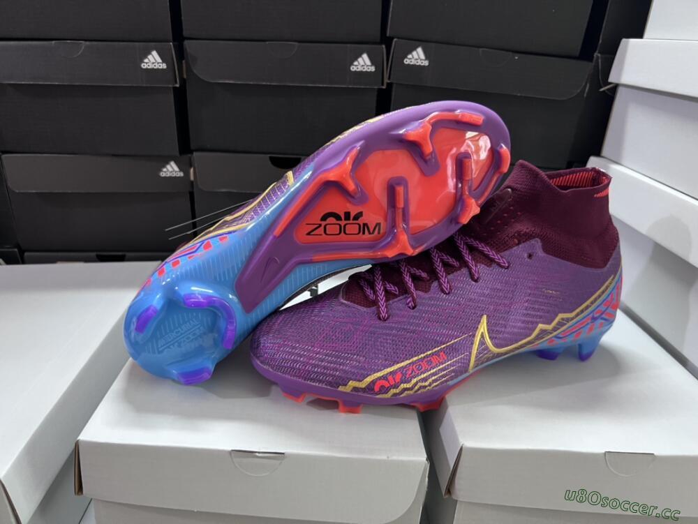 Men's Nike Air Zoom Mercurial Superfly 9 Elite FG Firm Ground High-Tops Football Boots - Purple/Blue/Gold