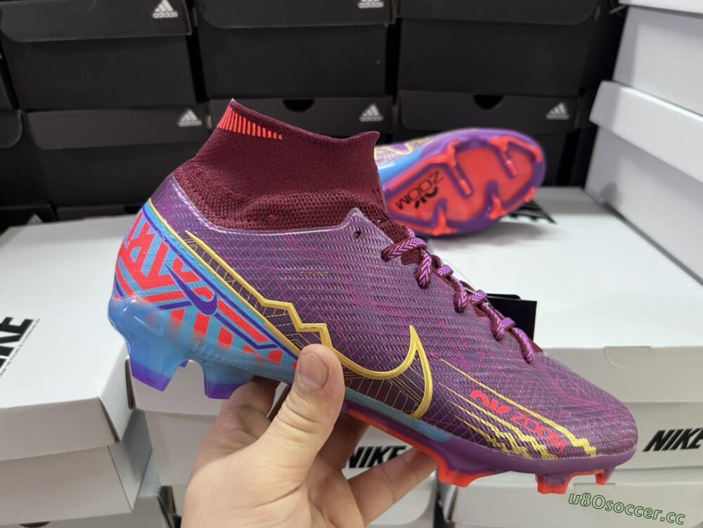 Men's Nike Air Zoom Mercurial Superfly 9 Elite FG Firm Ground High-Tops Football Boots - Purple/Blue/Gold