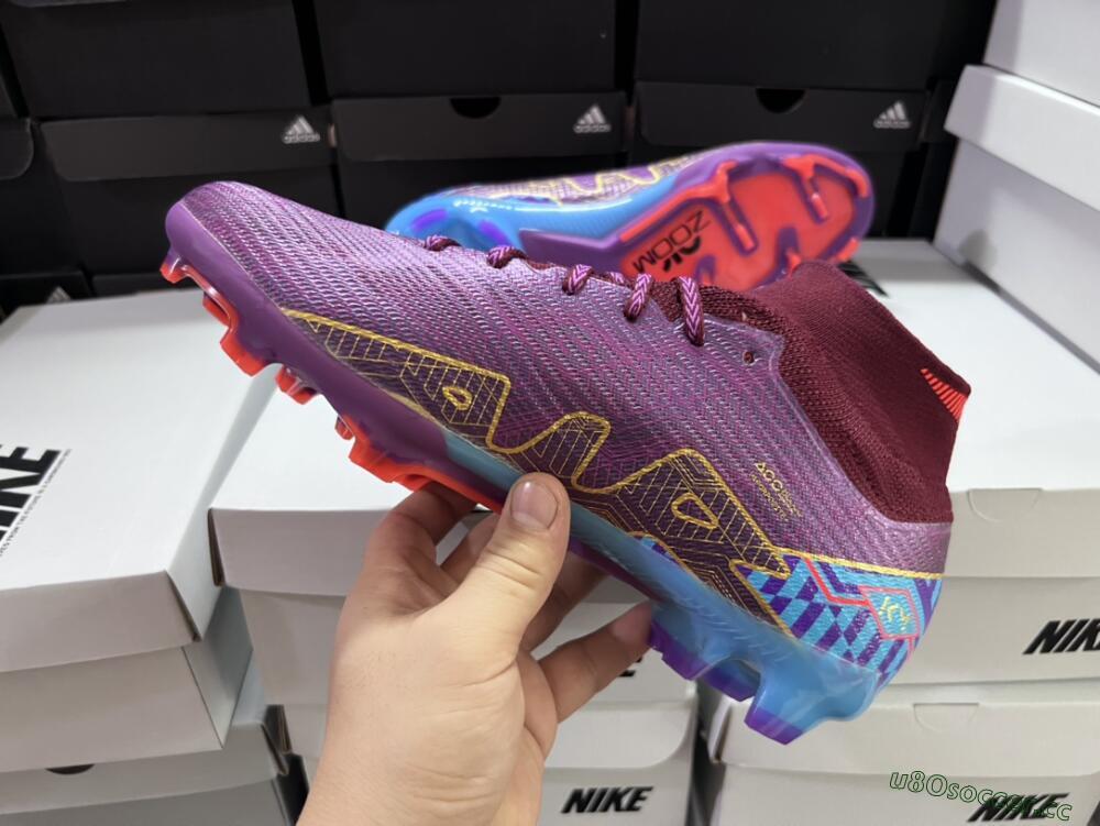 Men's Nike Air Zoom Mercurial Superfly 9 Elite FG Firm Ground High-Tops Football Boots - Purple/Blue/Gold