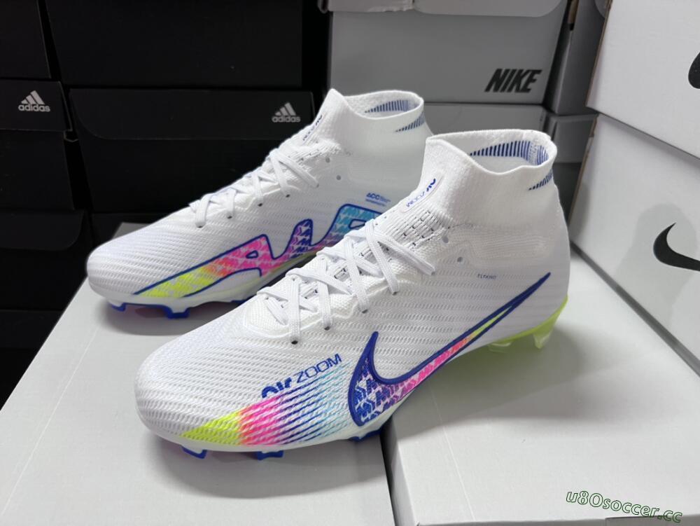 Men's Nike Air Zoom Mercurial Superfly 9 Elite FG Firm Ground High-Tops Football Boots - White/Pink/Blue