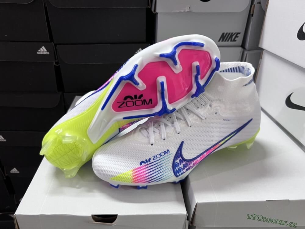 Men's Nike Air Zoom Mercurial Superfly 9 Elite FG Firm Ground High-Tops Football Boots - White/Pink/Blue
