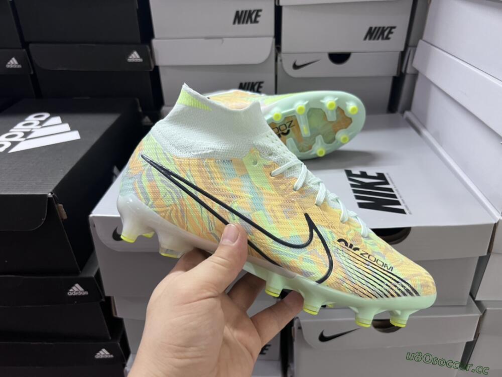 Unisex Nike Air Zoom Mercurial Superfly 9 Elite AG Artificial Grass High-Tops Football Boots - Green/Orange