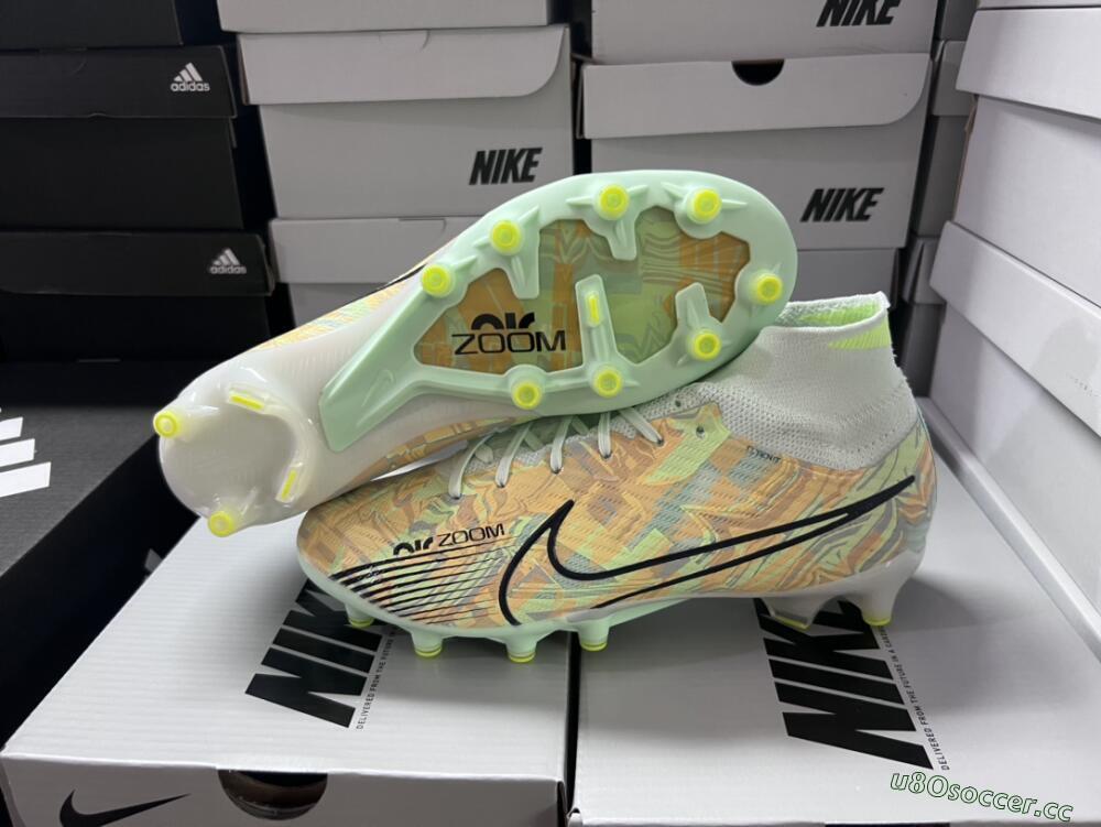 Unisex Nike Air Zoom Mercurial Superfly 9 Elite AG Artificial Grass High-Tops Football Boots - Green/Orange