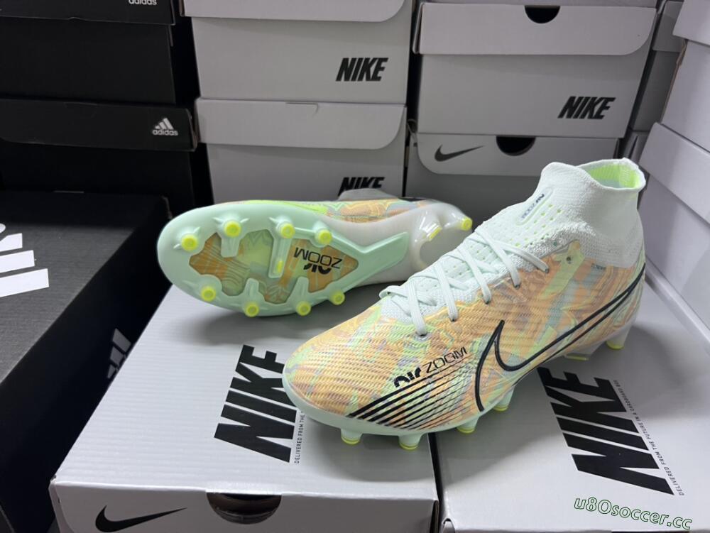 Unisex Nike Air Zoom Mercurial Superfly 9 Elite AG Artificial Grass High-Tops Football Boots - Green/Orange