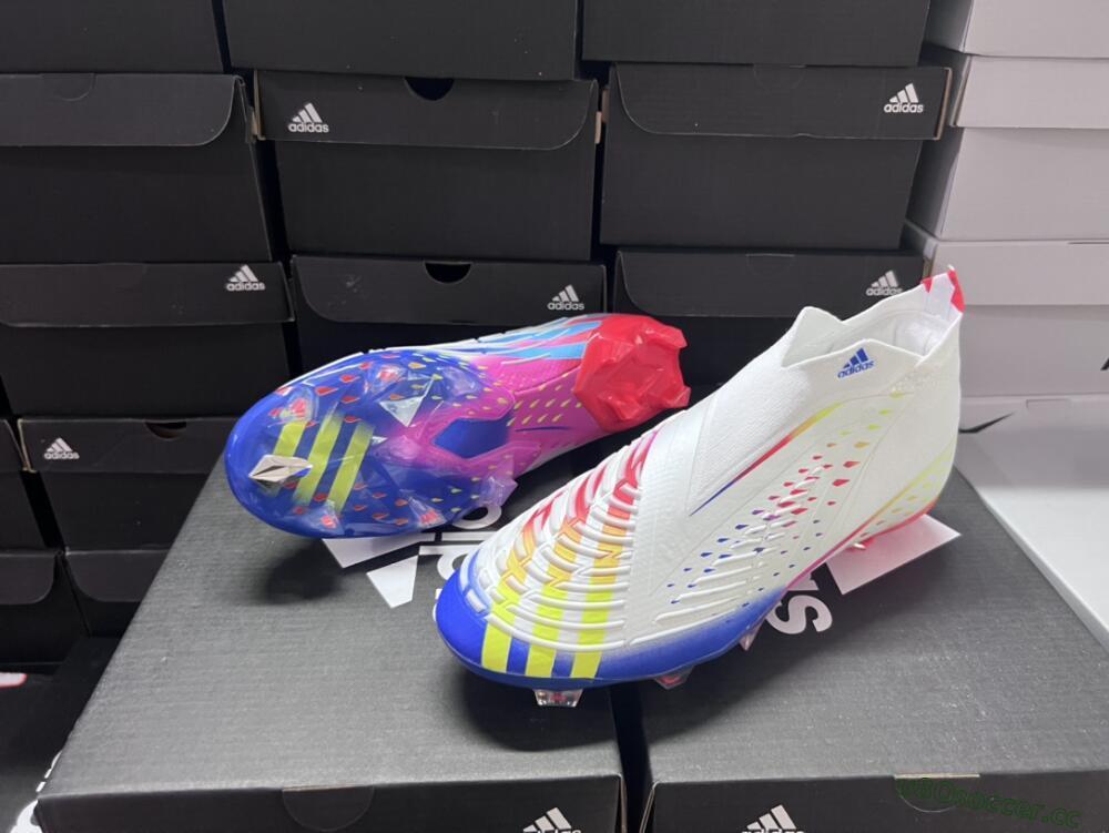 Unisex Adidas Predator FIFA World Cup Qatar 2022 Edge+ FG Firm Ground High-Tops Football Boots - White/Red/Blue