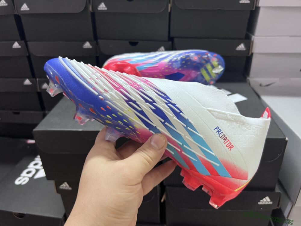 Unisex Adidas Predator FIFA World Cup Qatar 2022 Edge+ FG Firm Ground High-Tops Football Boots - White/Red/Blue