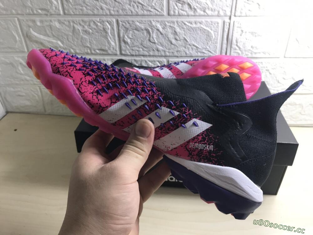Men's Adidas Predator Freak+ TF Artificial Turf High-Tops Football Shoes - Black/Purple/Pink
