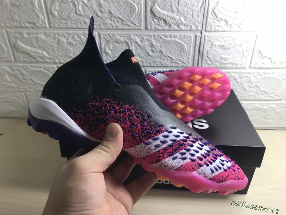 Men's Adidas Predator Freak+ TF Artificial Turf High-Tops Football Shoes - Black/Purple/Pink