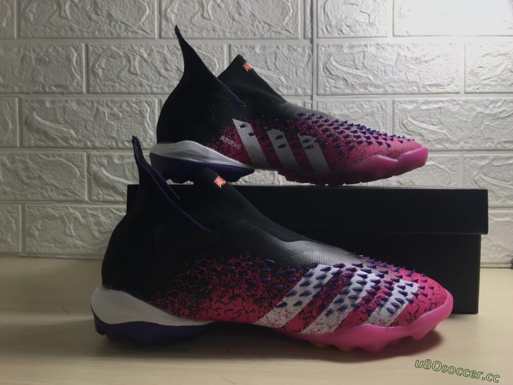 Men's Adidas Predator Freak+ TF Artificial Turf High-Tops Football Shoes - Black/Purple/Pink