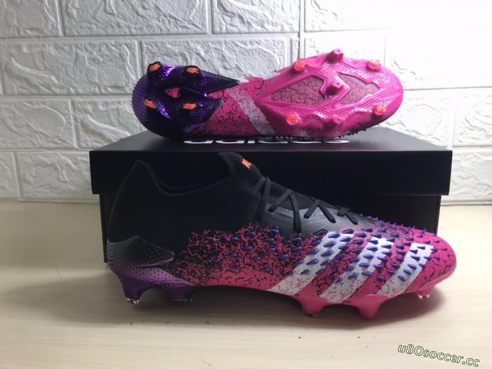 Unisex Adidas Predator Freak.1 FG Firm Ground Low-Tops Football Boots - Black/Pink/Purple