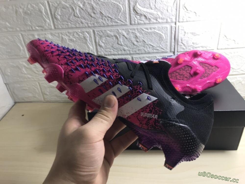 Unisex Adidas Predator Freak.1 FG Firm Ground Low-Tops Football Boots - Black/Pink/Purple