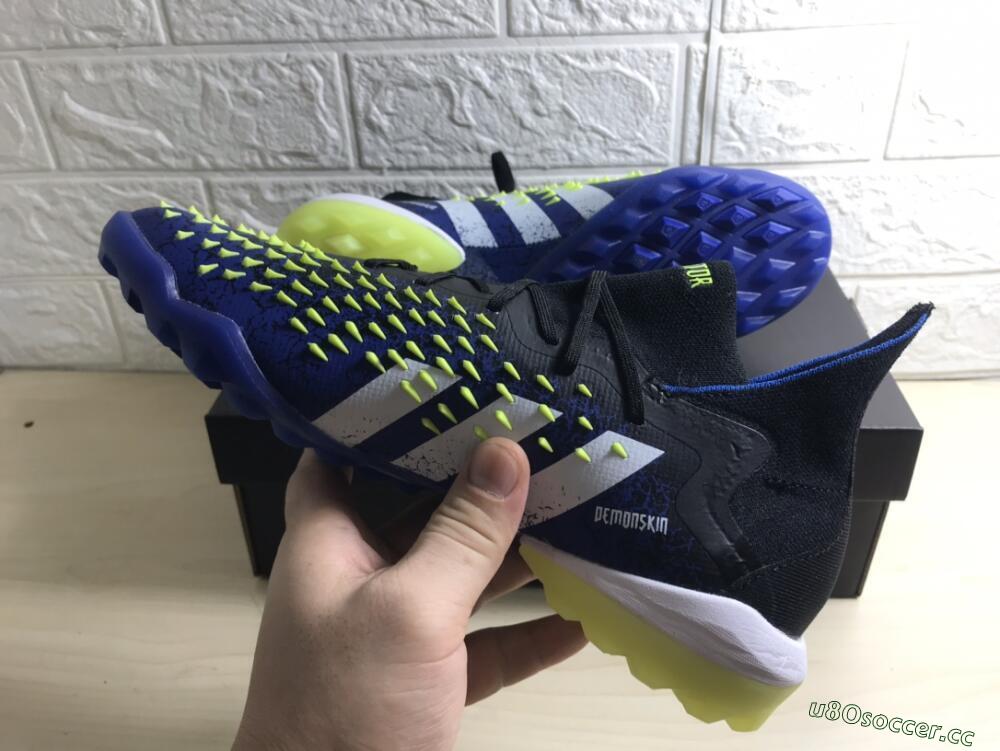 Men's Adidas Predator Freak+ TF Artificial Turf High-Tops Football Shoes - Black/Blue/Green