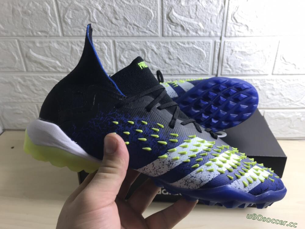 Men's Adidas Predator Freak+ TF Artificial Turf High-Tops Football Shoes - Black/Blue/Green