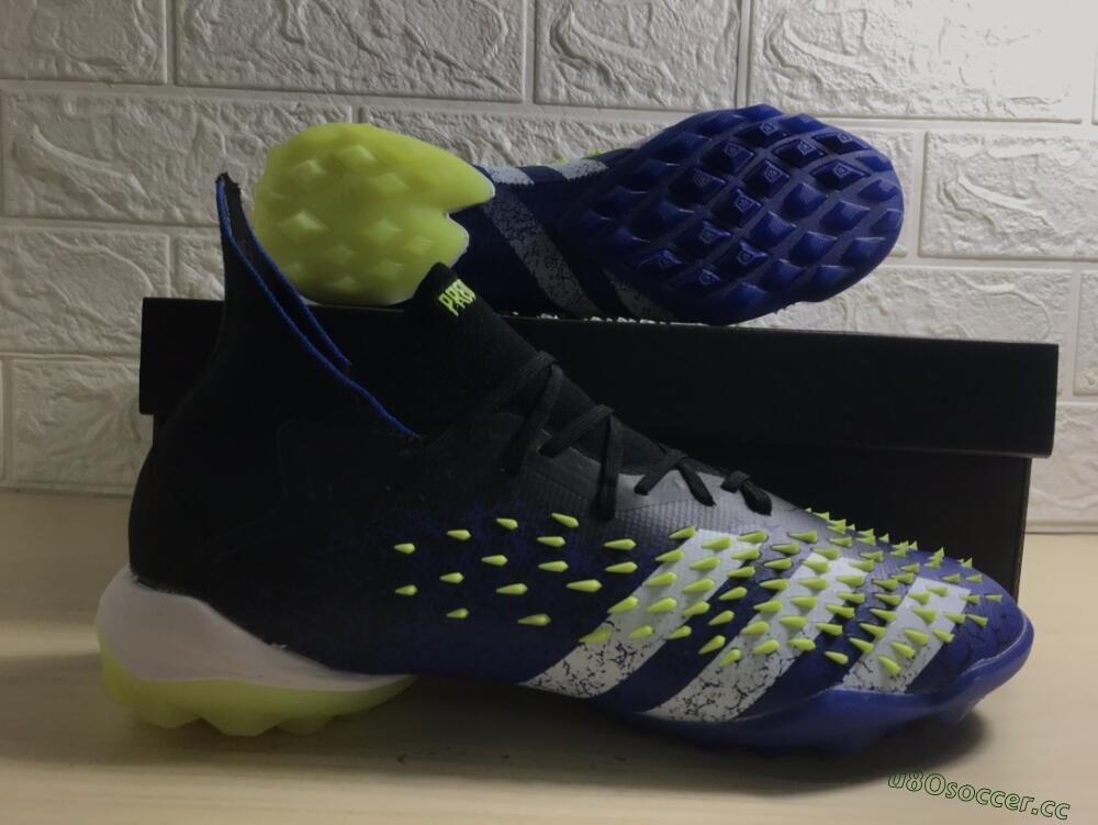Men's Adidas Predator Freak+ TF Artificial Turf High-Tops Football Shoes - Black/Blue/Green