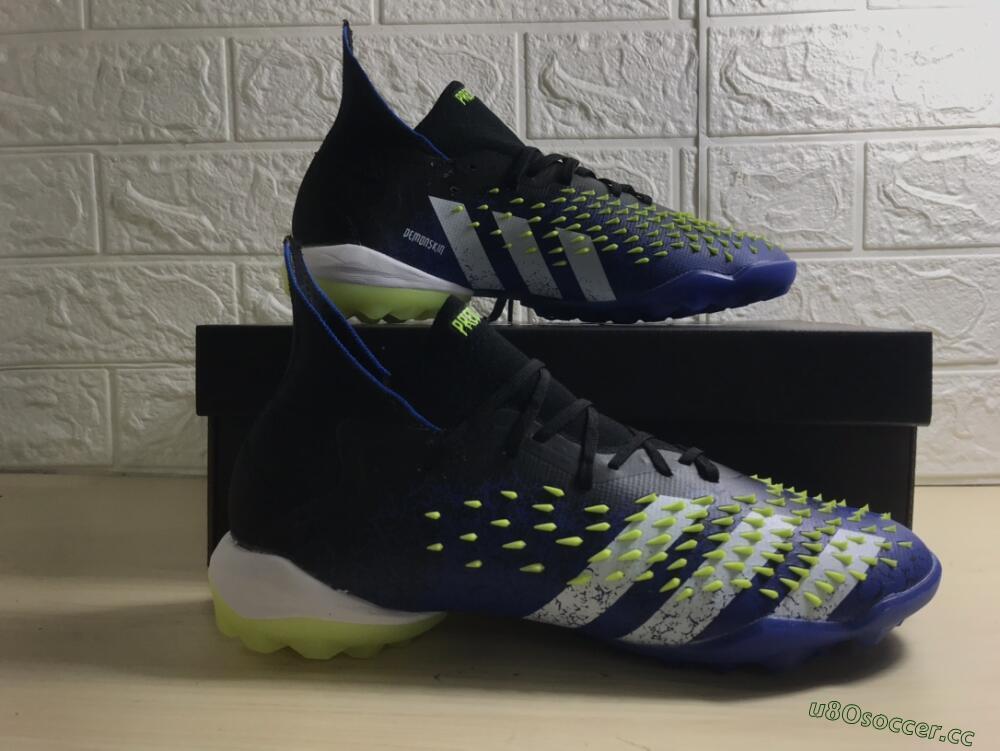 Men's Adidas Predator Freak+ TF Artificial Turf High-Tops Football Shoes - Black/Blue/Green