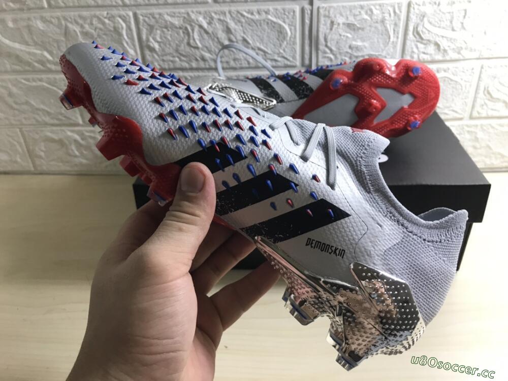 Unisex Adidas Predator Freak.1 FG Firm Ground Low-Tops Football Boots - Silver/Blue/Red/Black