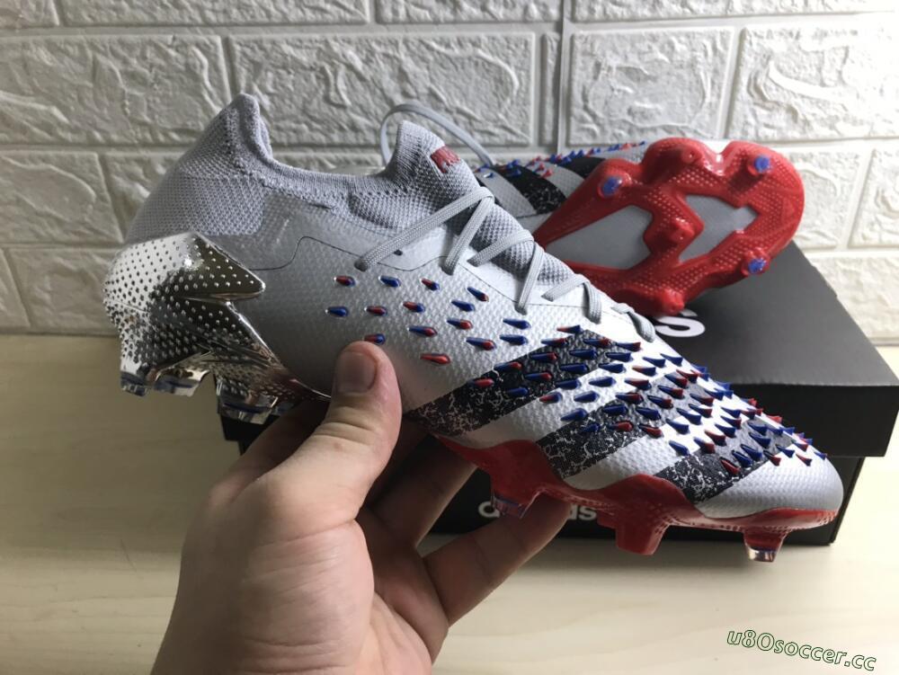 Unisex Adidas Predator Freak.1 FG Firm Ground Low-Tops Football Boots - Silver/Blue/Red/Black