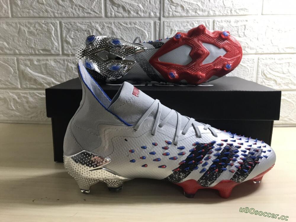 Men's Adidas Predator Freak.1 FG Firm Ground High-Tops Football Boots - Sliver/Black/Red