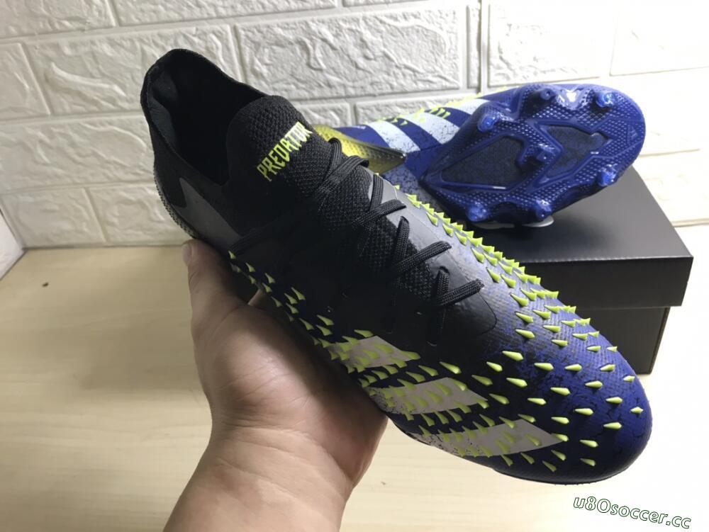 Men's Adidas Predator Freak.1 Low FG Firm Ground Low-Tops Football Boots - Black/Blue/Green