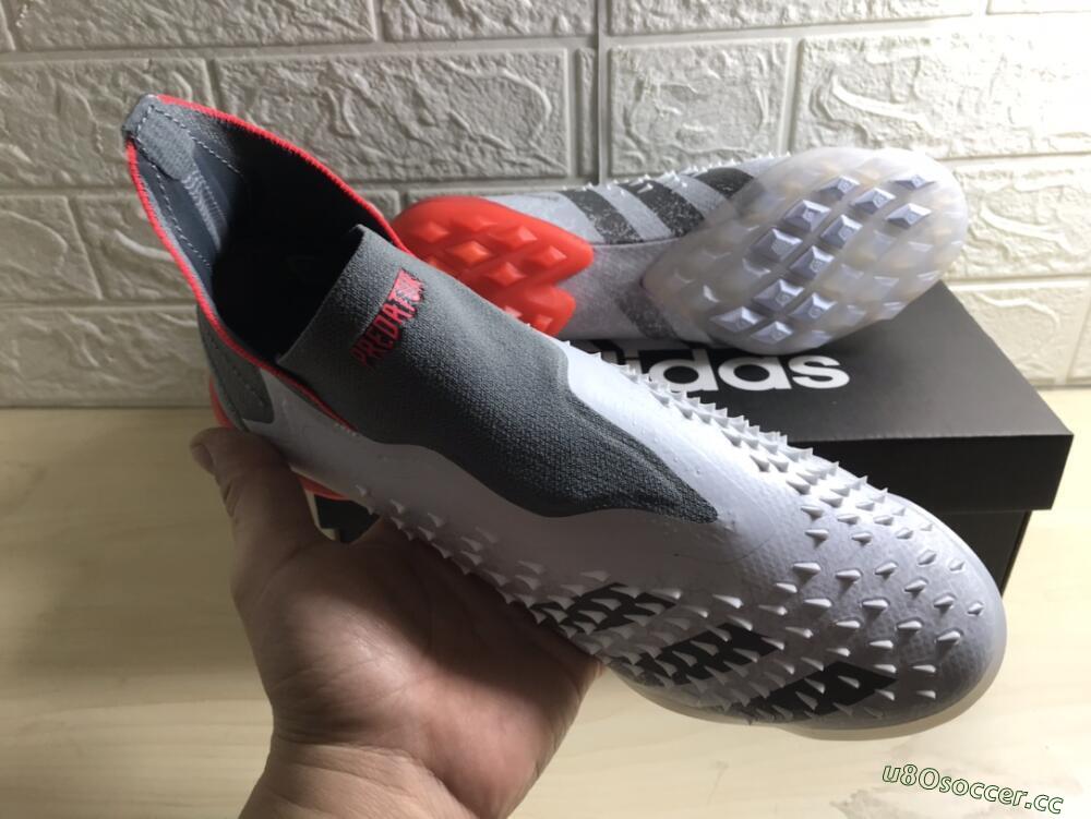 Men's Adidas Predator Freak+ TF Artificial Turf High-Tops Football Shoes - White/Grey/Red